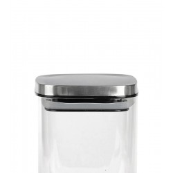 Pote 1,1l 10x10x18cm Quadrado Em Vidro Borossilicato Com Tampa Em Metal